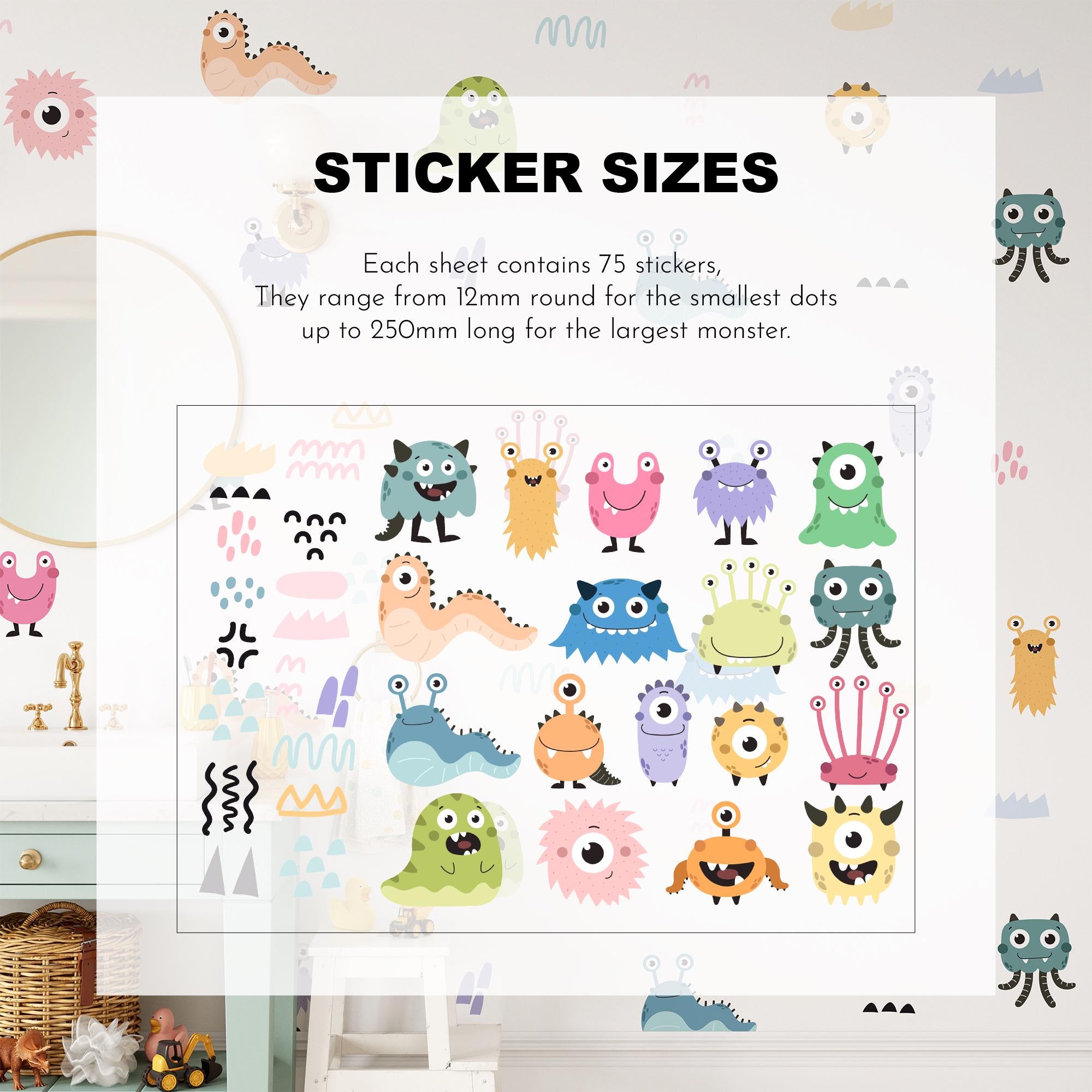 Cute Monsters Wall Decals, Kids Room Monster Wall Stickers, Nursery Theme, Playroom, Bedroom Decor, Peel & Stick Animal Decals,