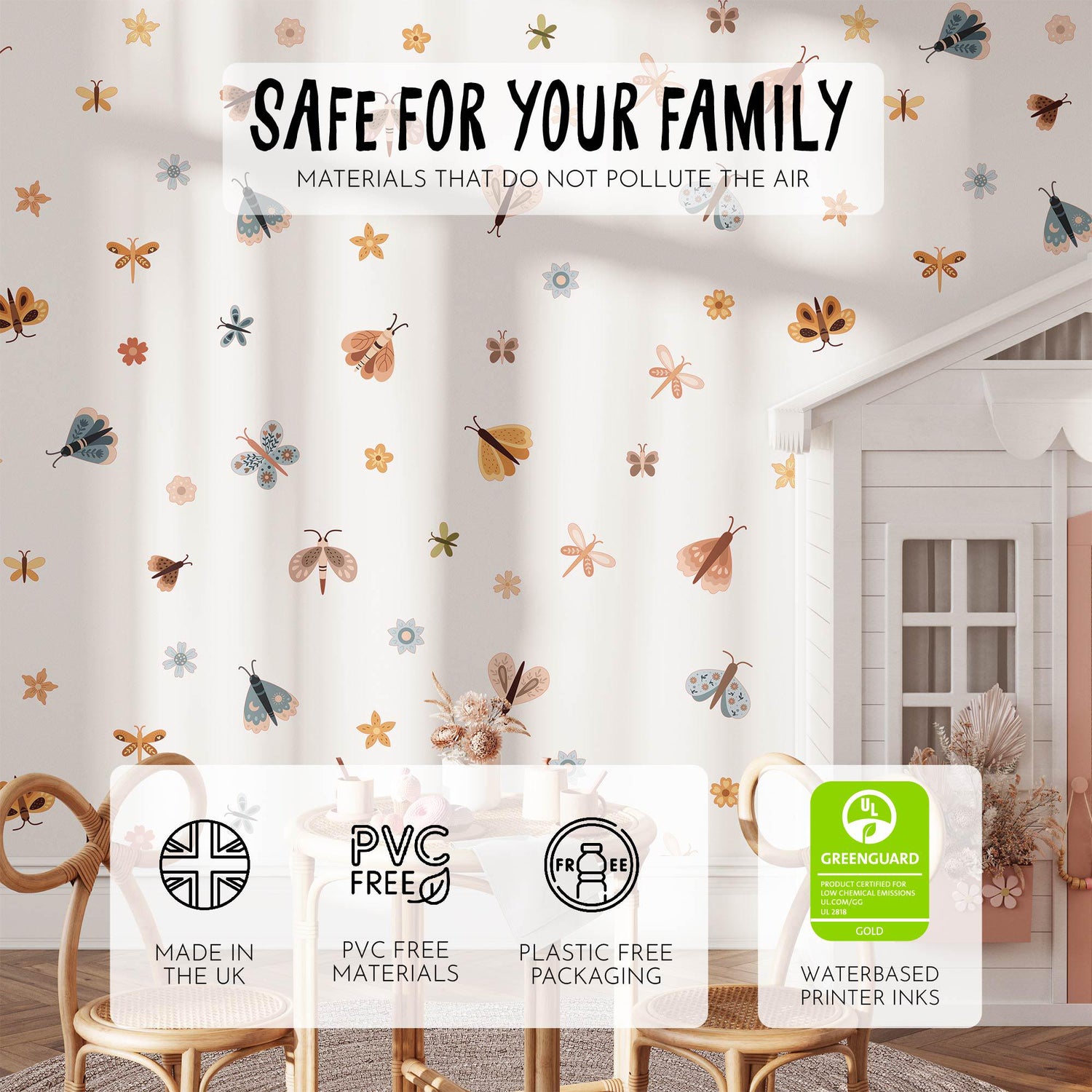 Butterfly & Flowers Wall Decals, Butterflies Nursery Art Stickers, Nursery Decor, Removable Wall Art, Daisy Polka Dot Decals, Peel And Stick