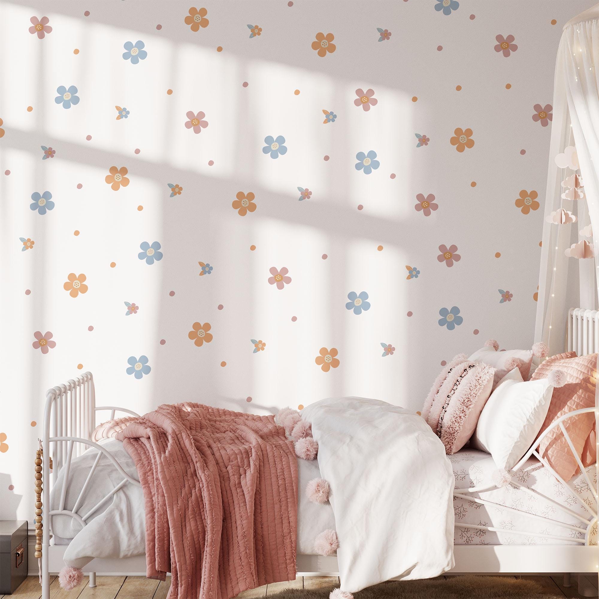 Coloured Daisy Wall Decals, Kids Room Daisies Wall Stickers, Nursery Theme, Playroom, Bedroom Decor, Peel & Stick Flower Decals,