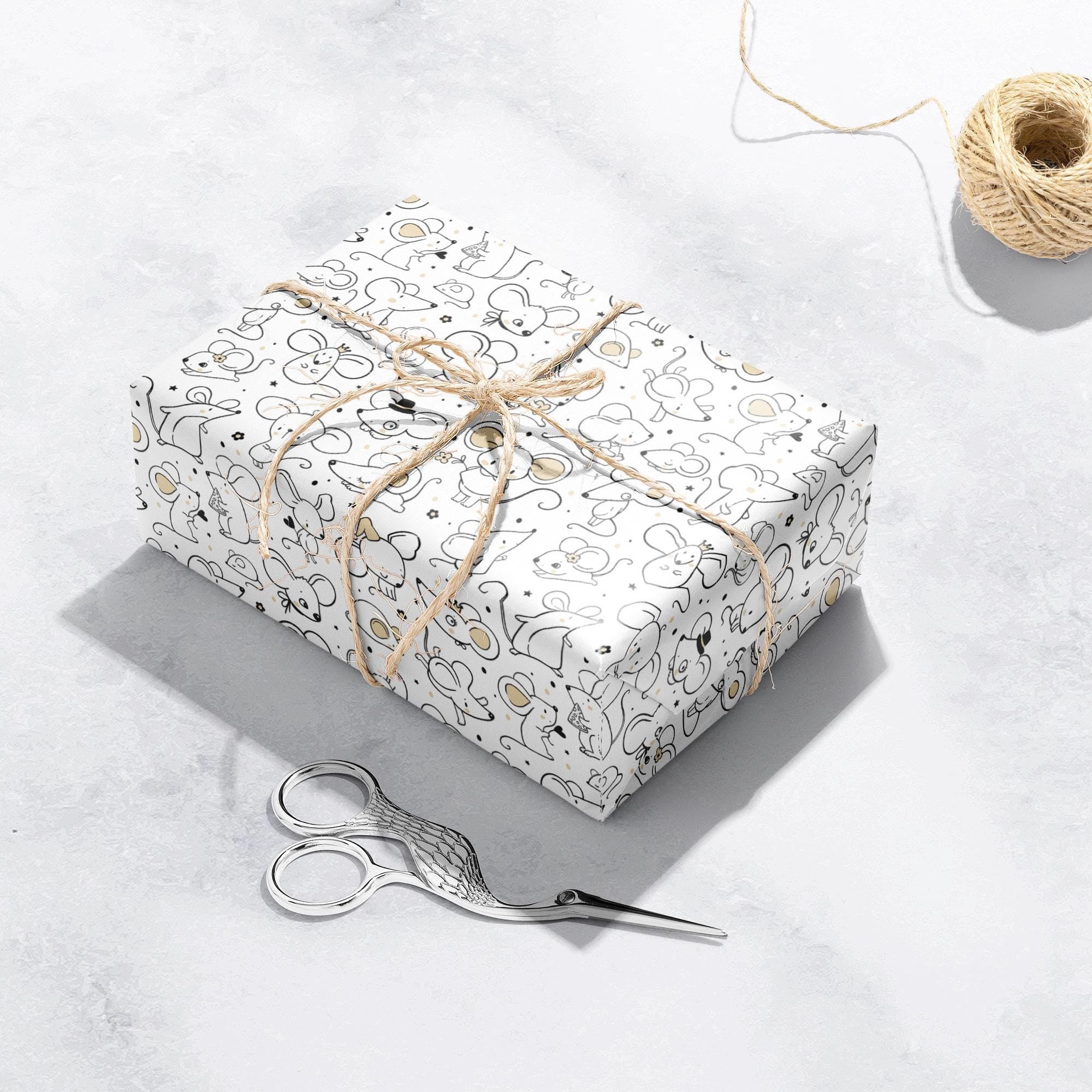 Cute Mice Gift Wrap, Eco Friendly Kids Gift Wrapping Paper, 100% Recyclable, Luxury Sustainable Kraft Birthday.
