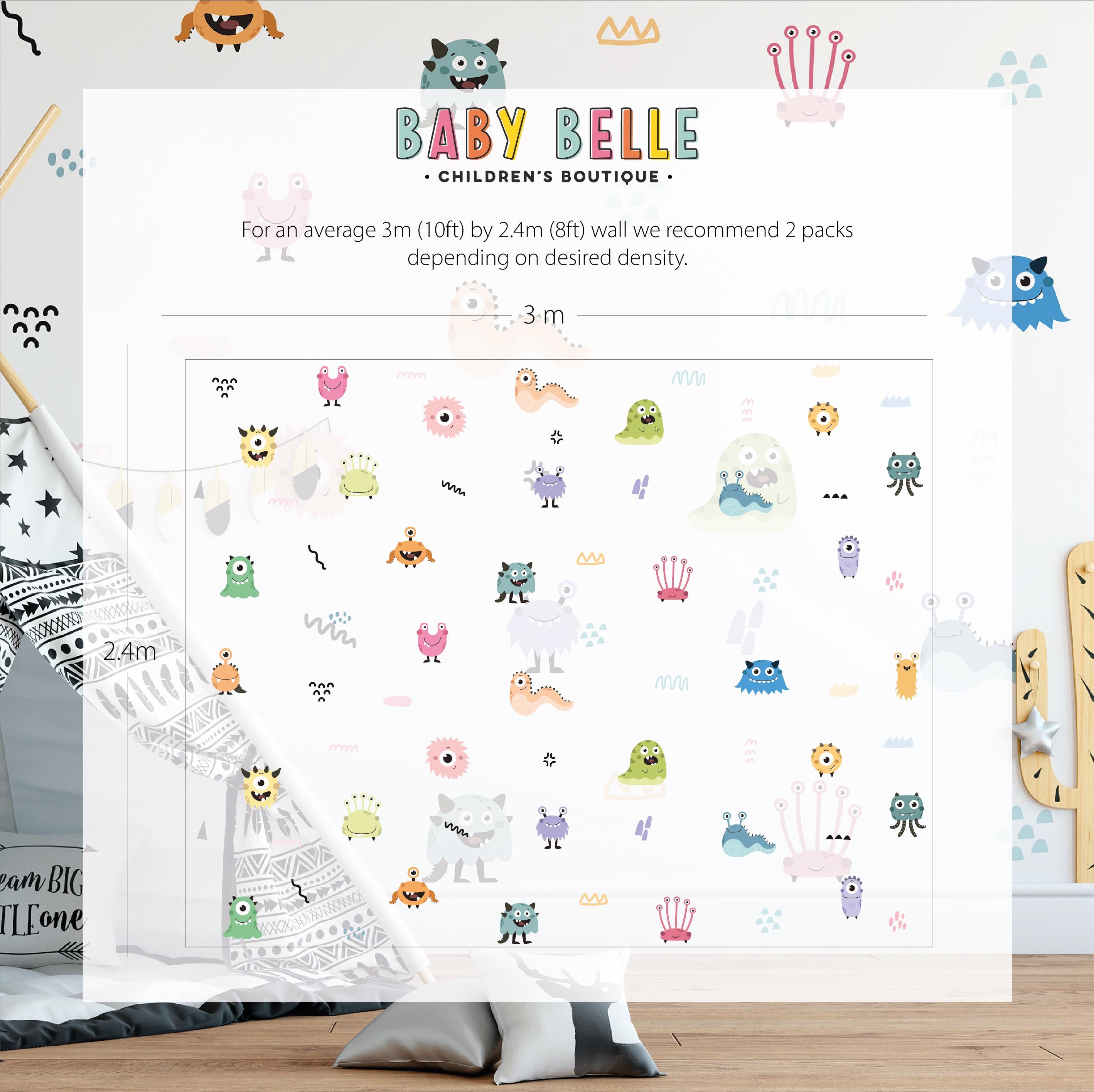 Cute Monsters Wall Decals, Kids Room Monster Wall Stickers, Nursery Theme, Playroom, Bedroom Decor, Peel & Stick Animal Decals,