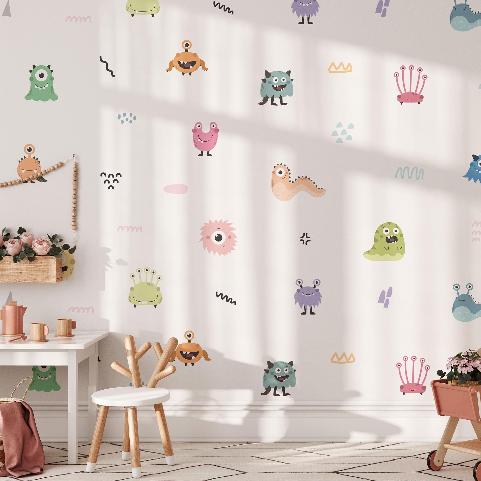 Cute Monsters Wall Decals, Kids Room Monster Wall Stickers, Nursery Theme, Playroom, Bedroom Decor, Peel & Stick Animal Decals,