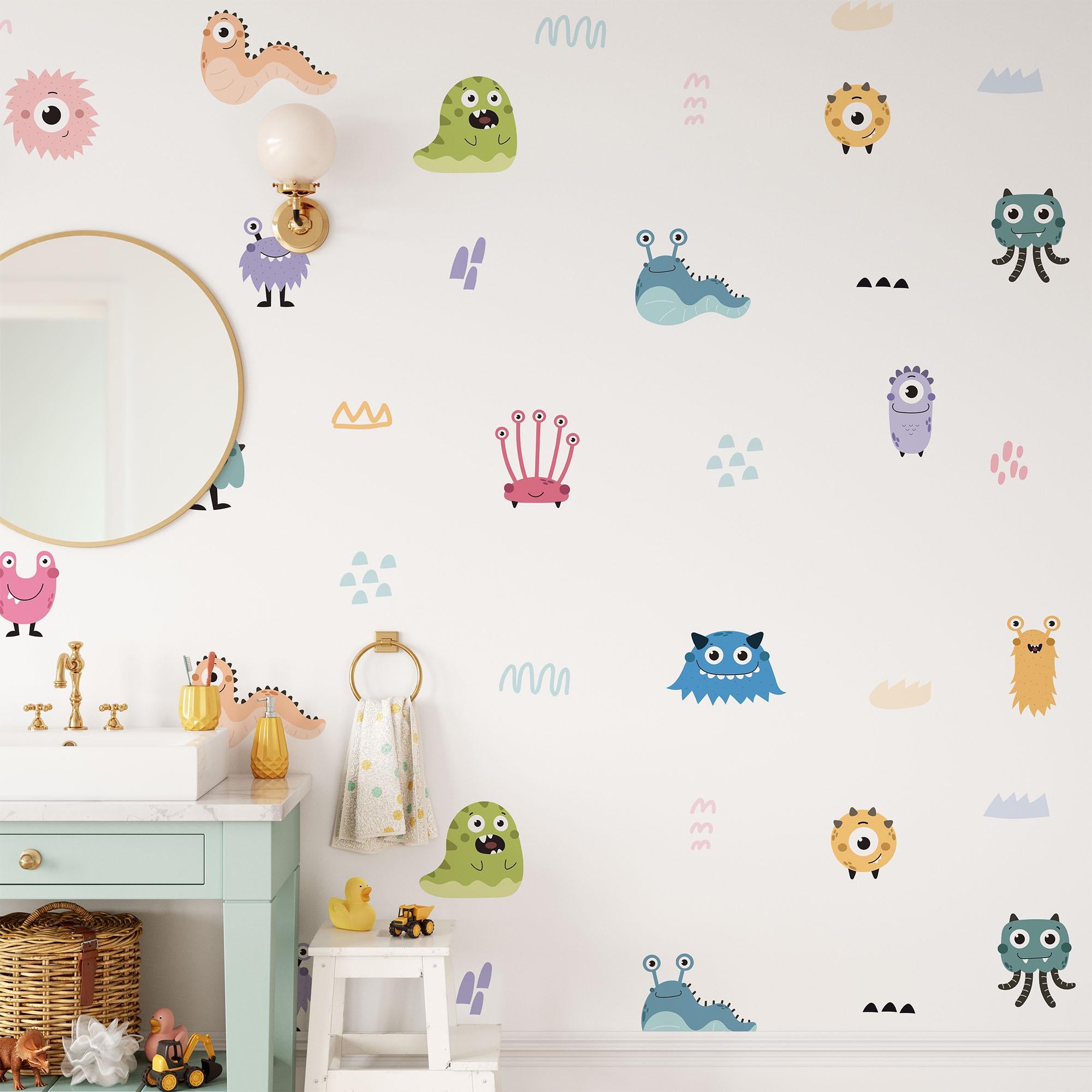 Cute Monsters Wall Decals, Kids Room Monster Wall Stickers, Nursery Theme, Playroom, Bedroom Decor, Peel & Stick Animal Decals,