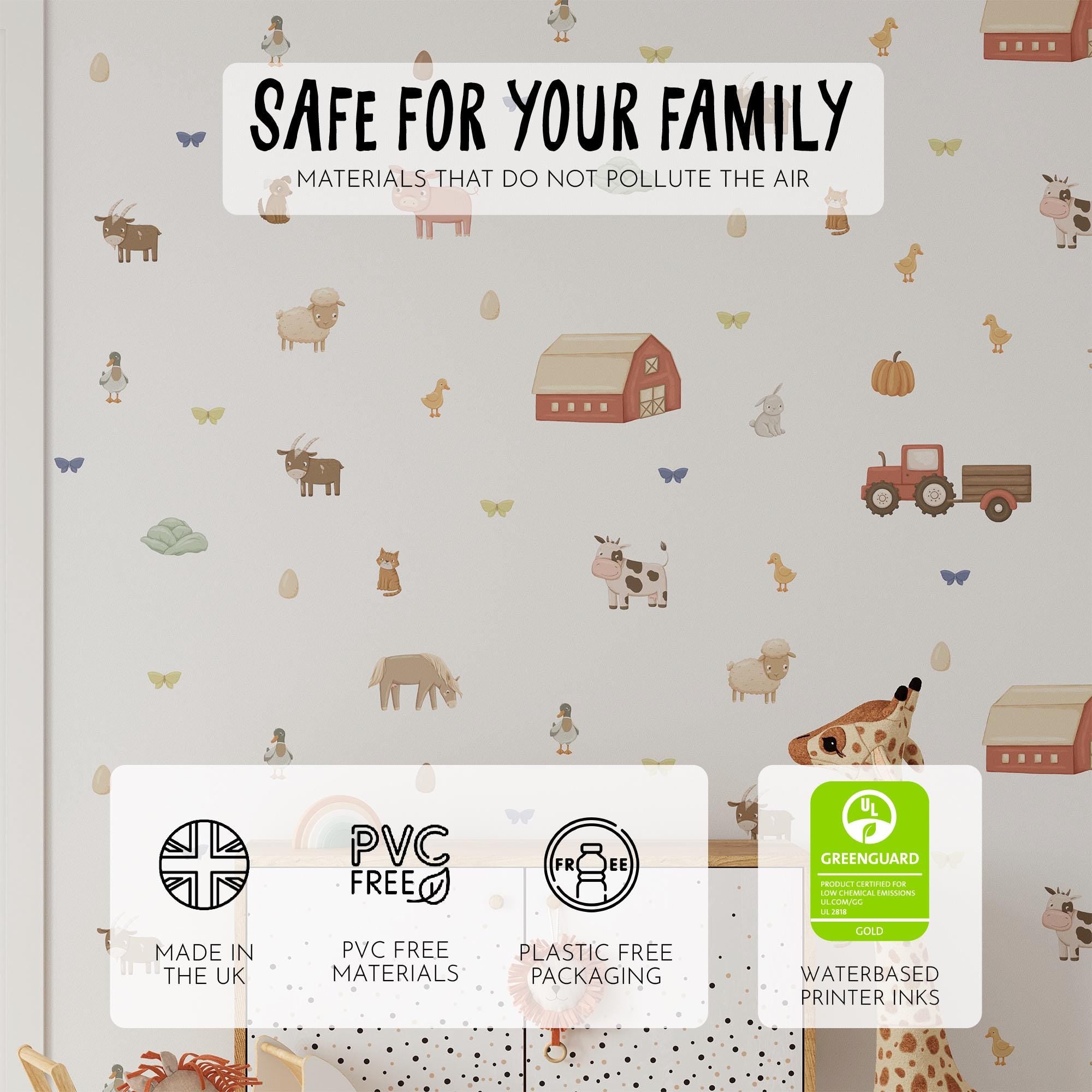 On The Farm Wall Decals, Kids Room Animal Wall Stickers, Nursery Theme, Playroom, Bedroom Decor, Peel & Stick Animal Decals,