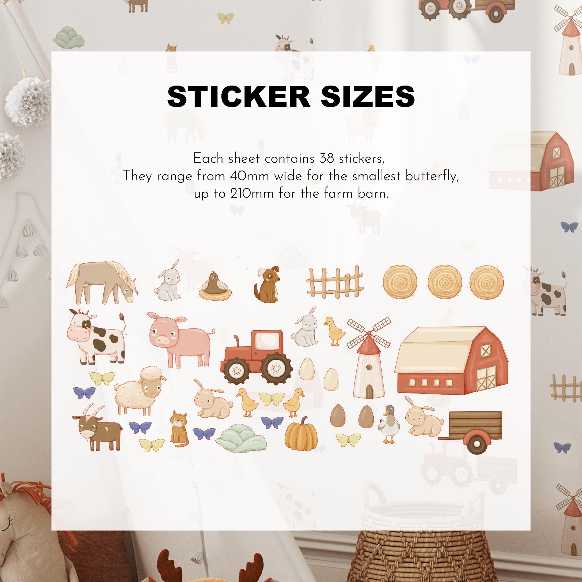 On The Farm Wall Decals, Kids Room Animal Wall Stickers, Nursery Theme, Playroom, Bedroom Decor, Peel & Stick Animal Decals,
