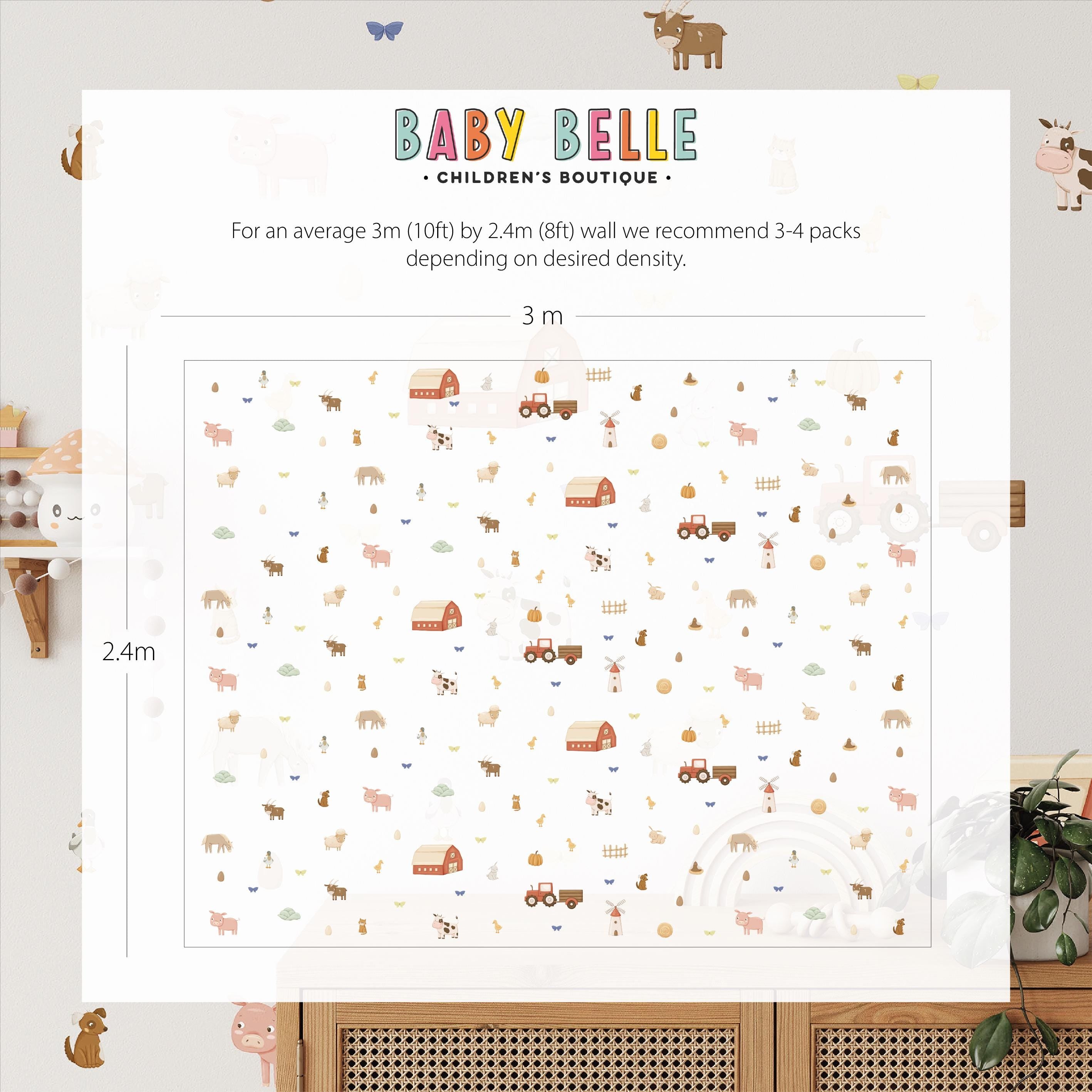 On The Farm Wall Decals, Kids Room Animal Wall Stickers, Nursery Theme, Playroom, Bedroom Decor, Peel & Stick Animal Decals,