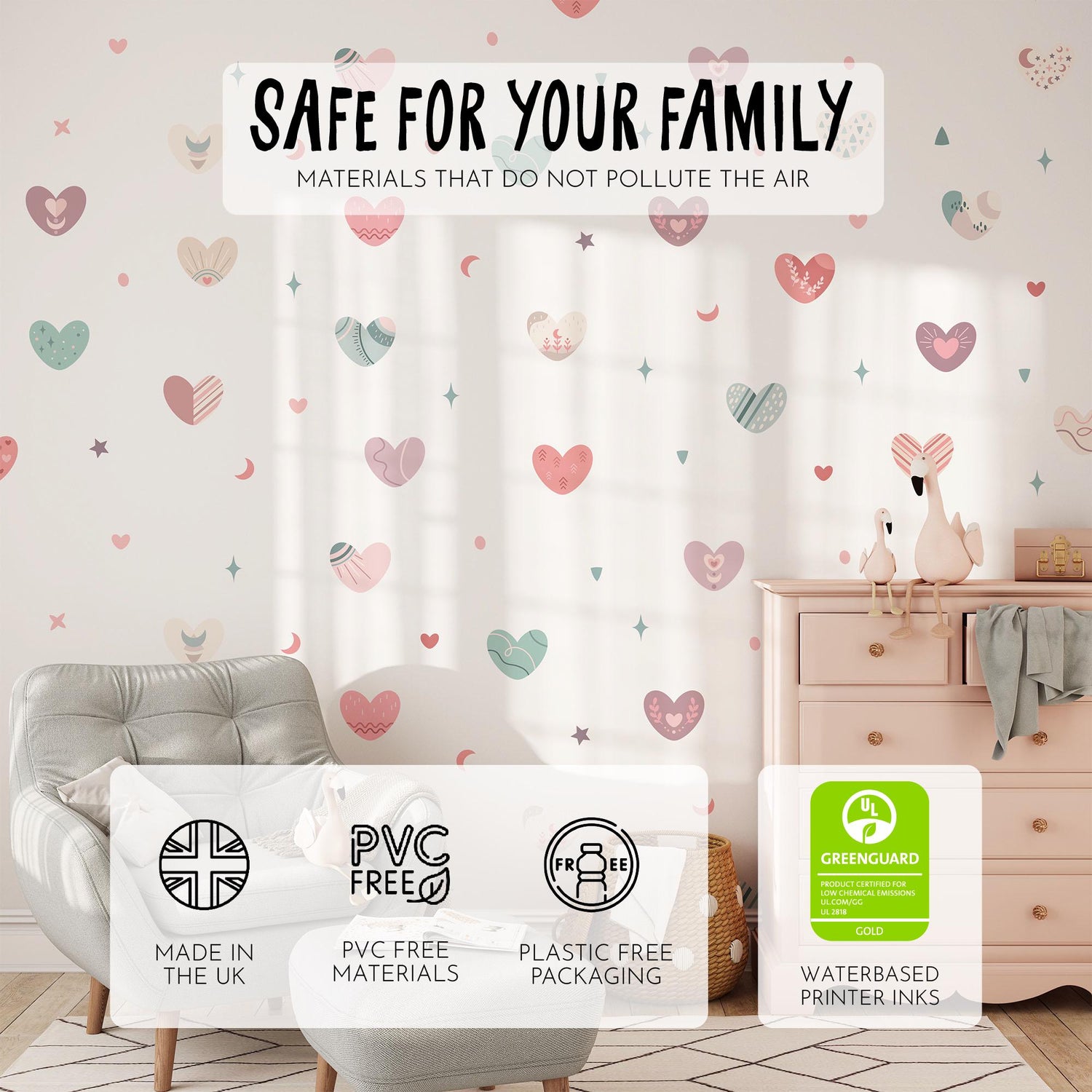 Boho Hearts Wall Decals, Nursery Decor, Removable Wall Stickers, Polka Dot Decals, Peel and Stick, Lion, Valentines Day