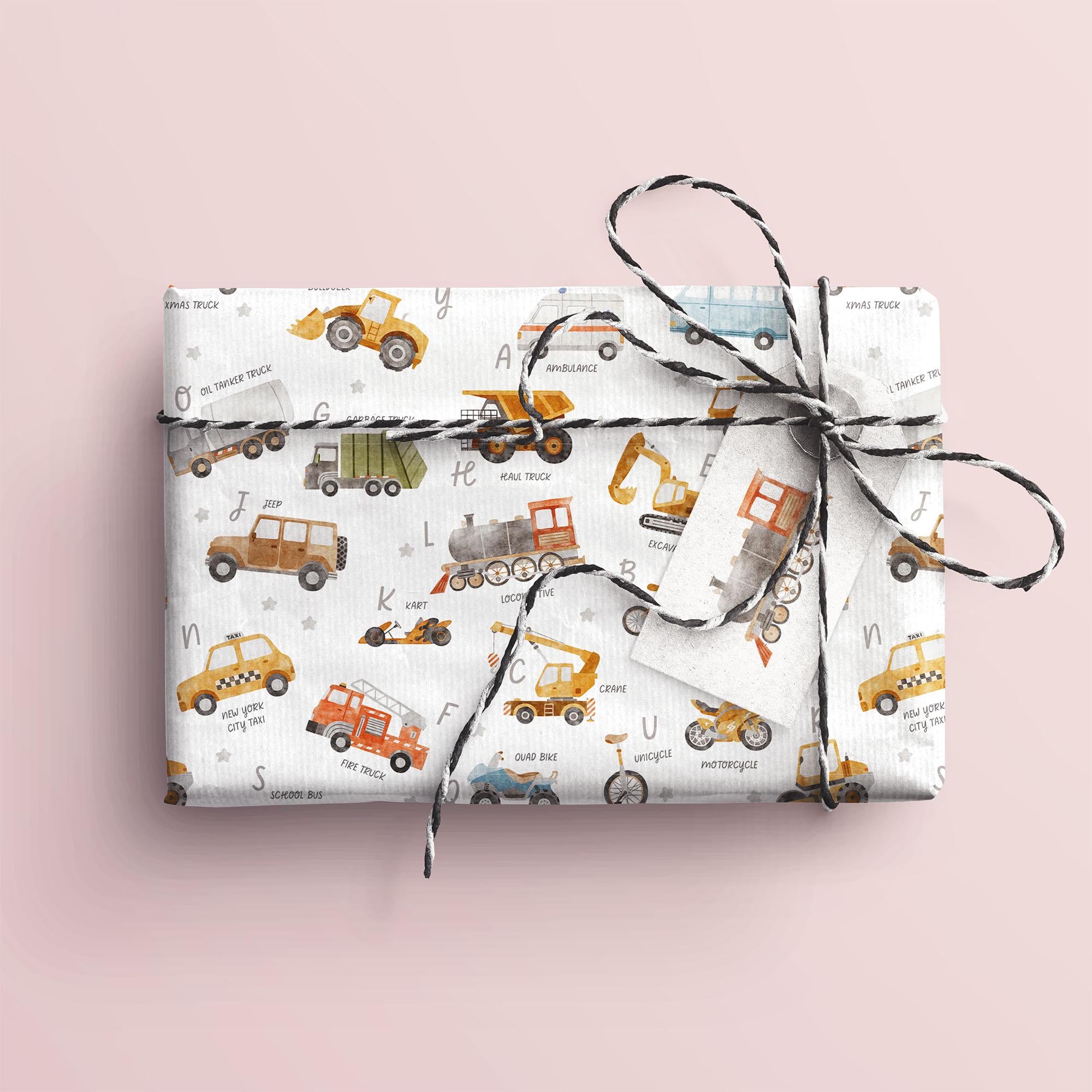 Transport Gift Wrap, Eco Friendly Kids Gift Wrapping Paper, 100% Recyclable, Luxury Sustainable Kraft Birthday.