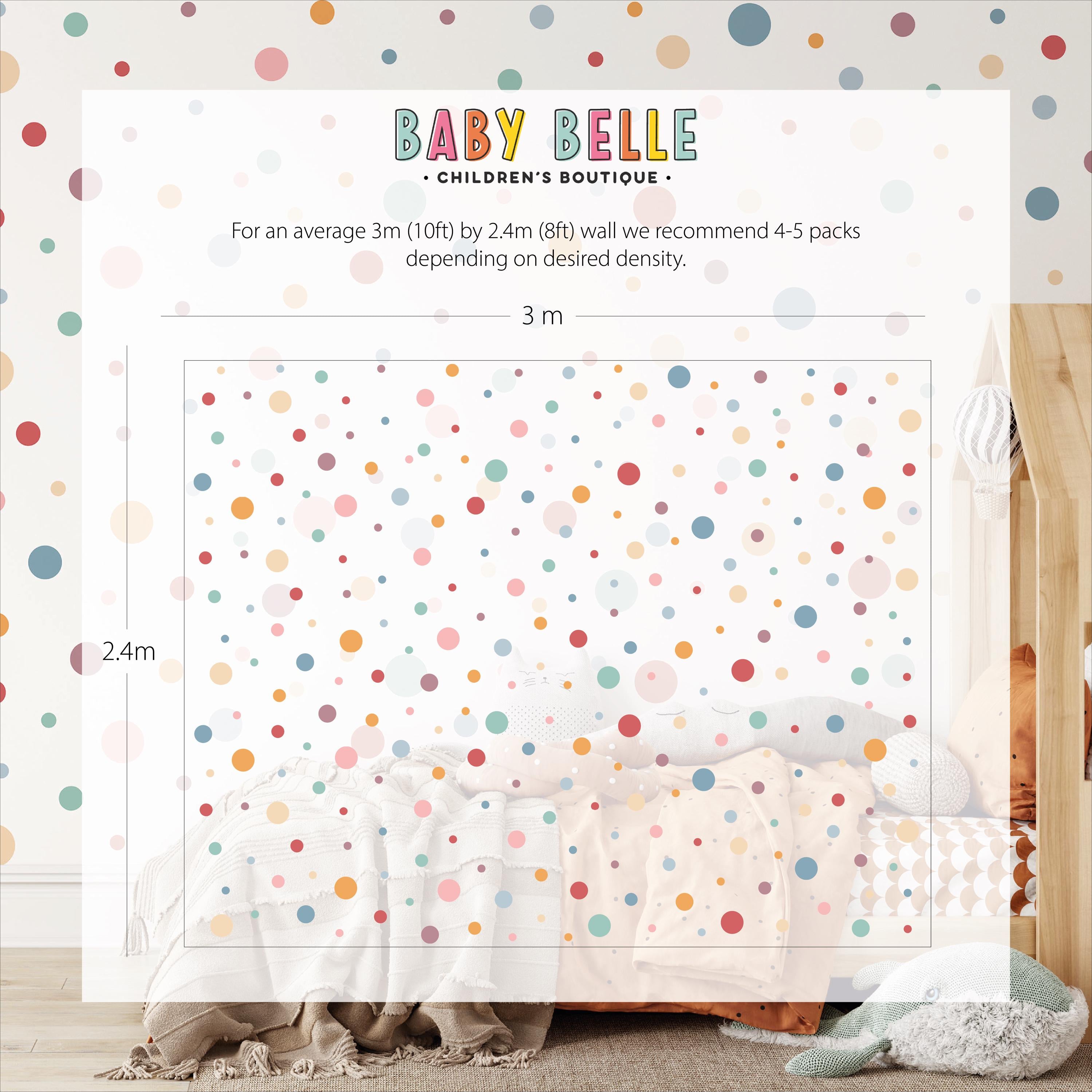 Coloured Dots Wall Decals, Spot Nursery Stickers, Bright Boho Removable Wall Decals, Polka Dot Mural, Peel and Stick