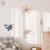 Celestial Ocean Wall Decals, Sea Animals Kids Room Wall Stickers, Sea Nursery Theme, Playroom, Bedroom Decor, Peel & Stick Sea Life Decals