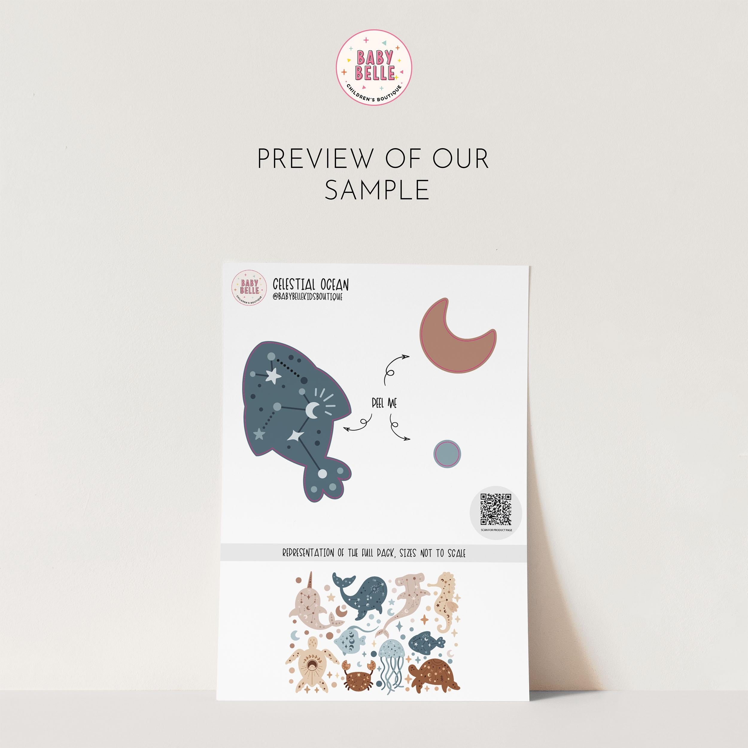 Celestial Ocean Wall Decals, Sea Animals Kids Room Wall Stickers, Sea Nursery Theme, Playroom, Bedroom Decor, Peel & Stick Sea Life Decals