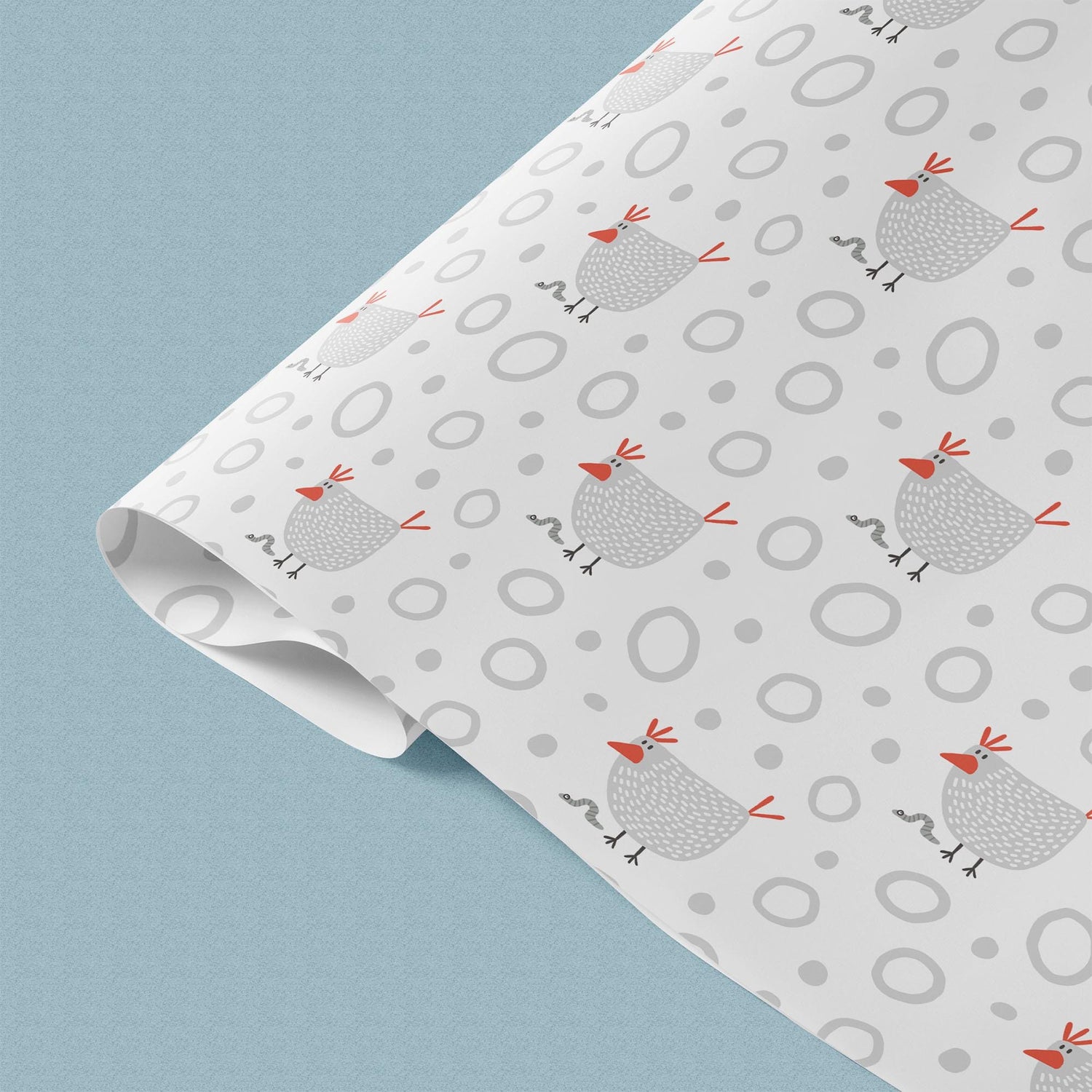 Chicken & Worm Gift Wrap, Eco-Friendly Farm Kids Gift Wrapping Paper, 100% Recyclable, Luxury Sustainable Kraft Birthday, Funny.