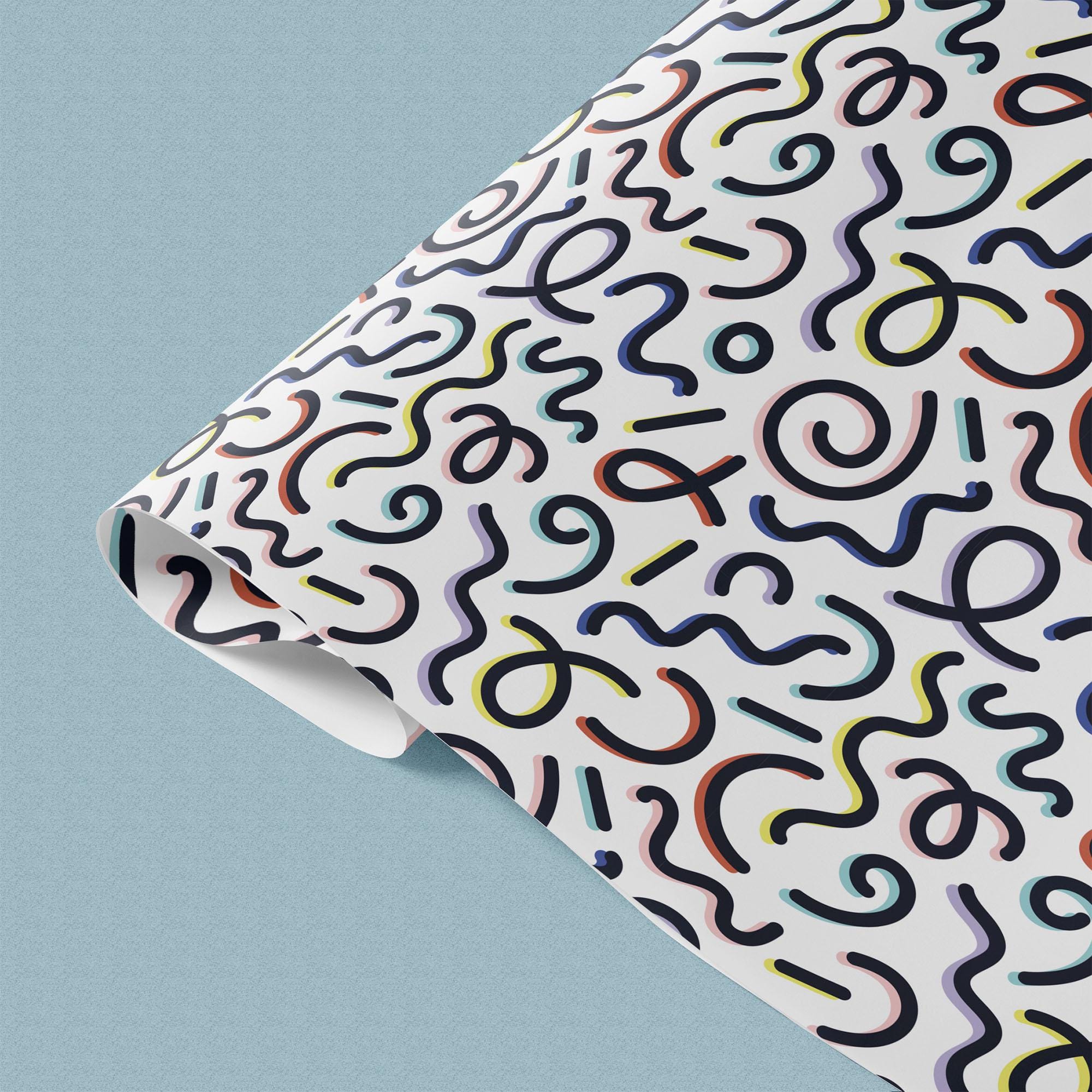 Squiggles Gift Wrap, Eco-Friendly Pattern Kids Gift Wrapping Paper, 100% Recyclable, Luxury Sustainable Kraft Birthday.
