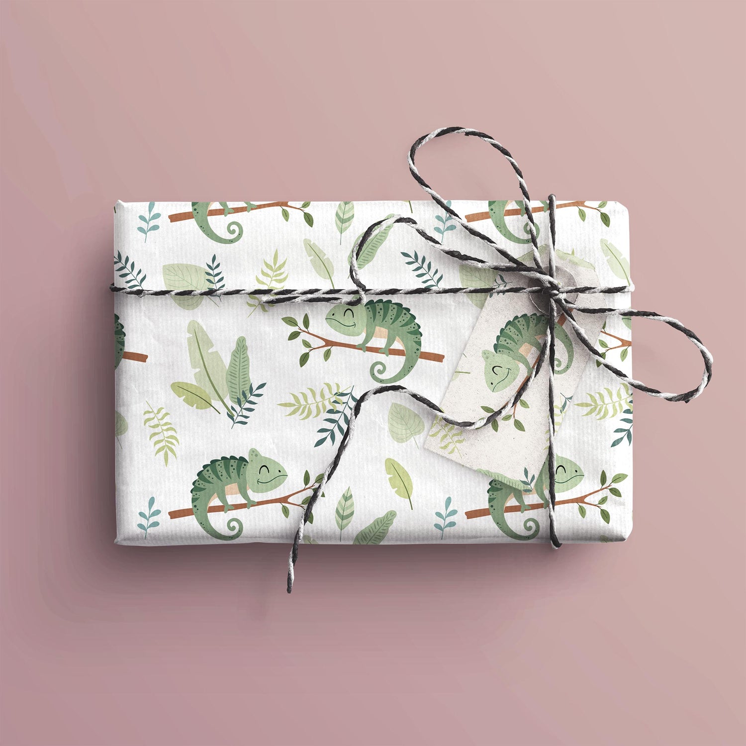Chameleons Gift Wrap, Eco Friendly Jungle Kids Gift Wrapping Paper, 100% Recyclable, Luxury Sustainable Kraft Birthday.