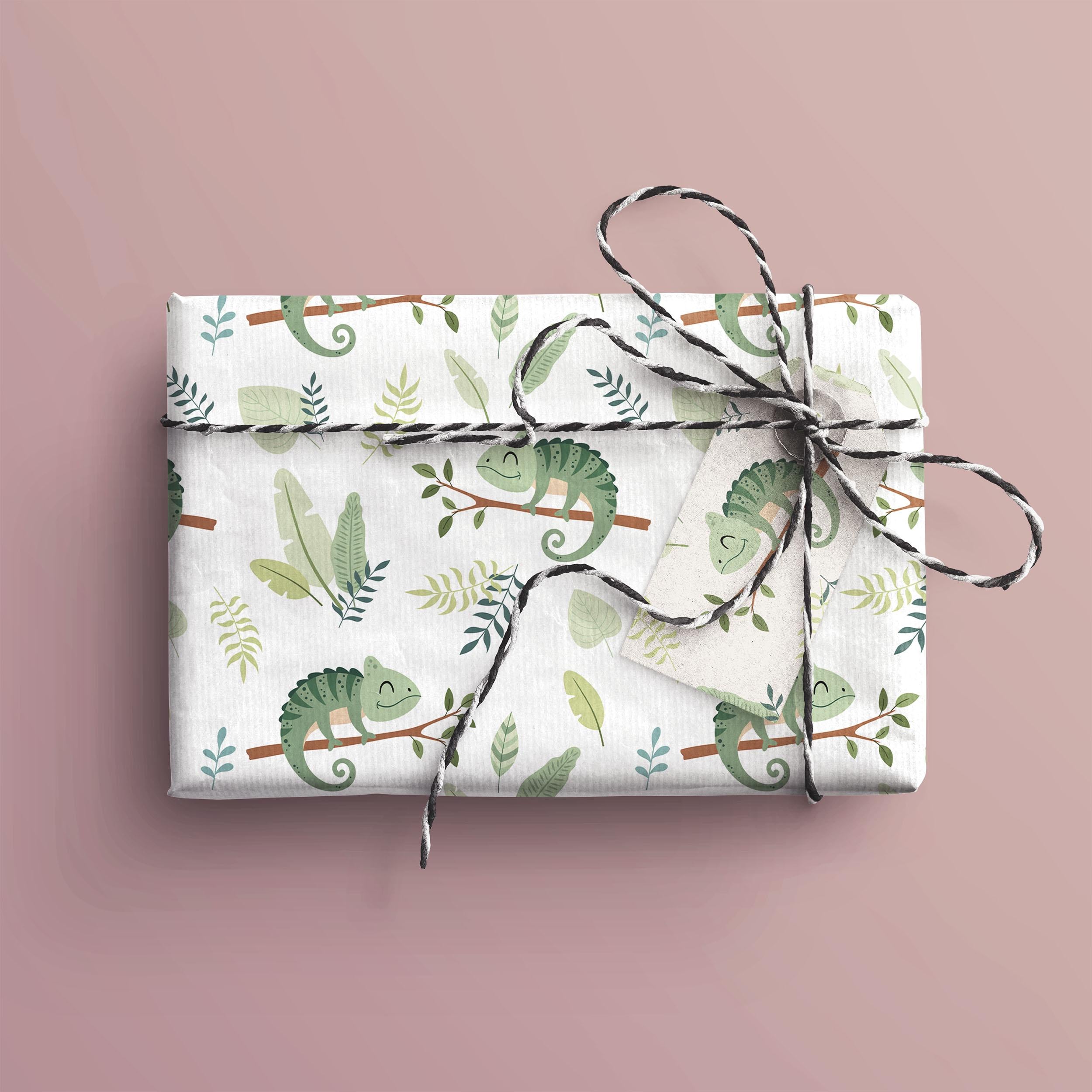 Chameleons Gift Wrap, Eco Friendly Jungle Kids Gift Wrapping Paper, 100% Recyclable, Luxury Sustainable Kraft Birthday.