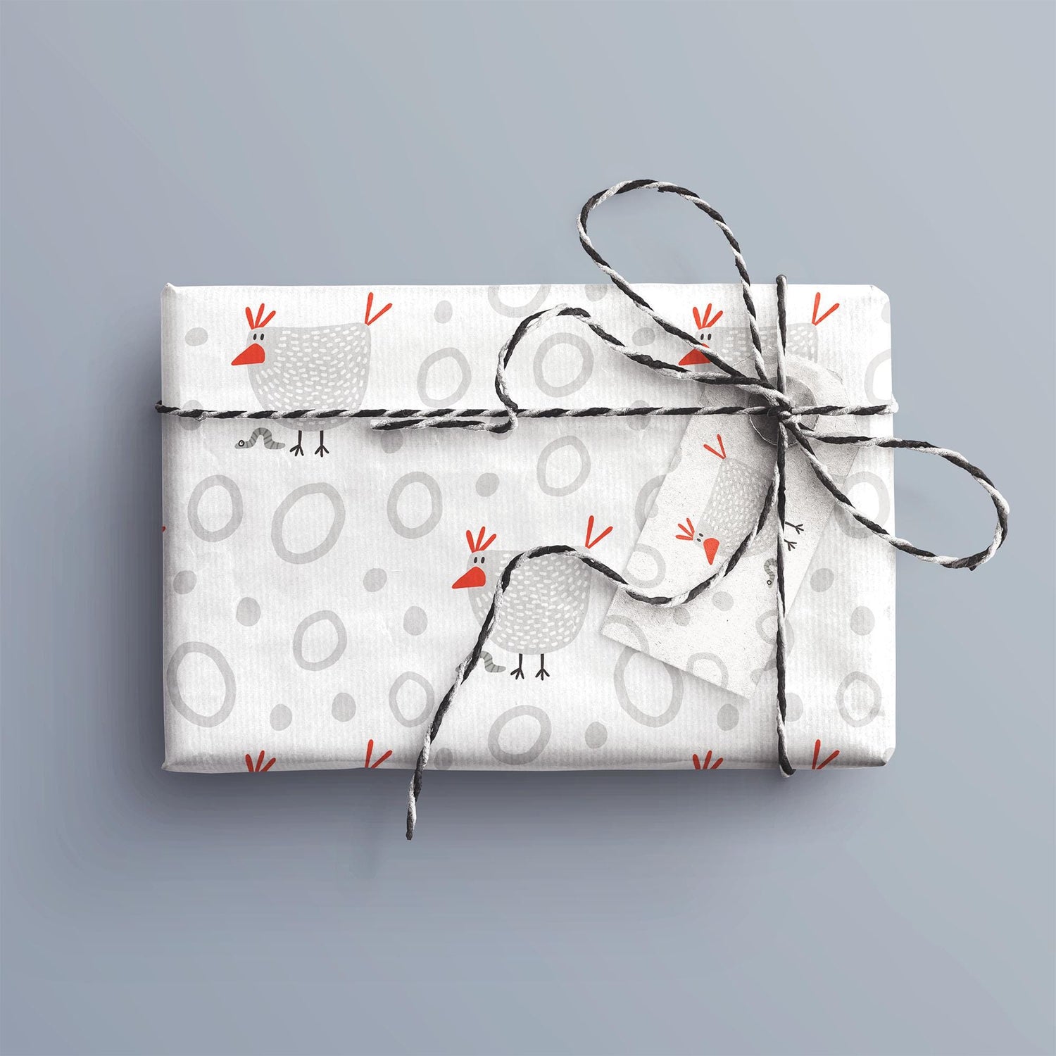 Chicken & Worm Gift Wrap, Eco-Friendly Farm Kids Gift Wrapping Paper, 100% Recyclable, Luxury Sustainable Kraft Birthday, Funny.