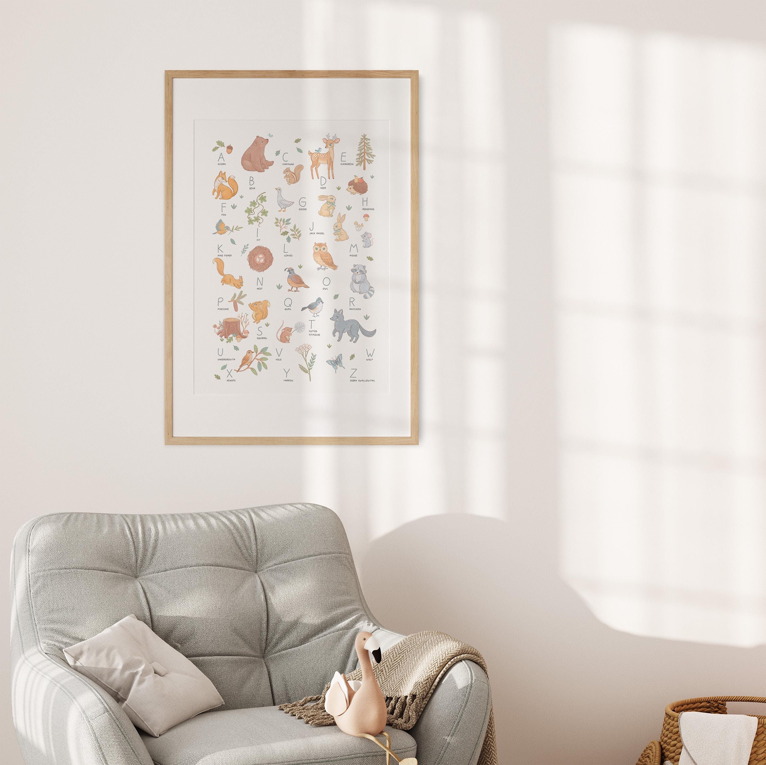 Woodland Watercolour Alphabet Nursery Print: A-Z Bears, Deer & Wildlife Wall Art