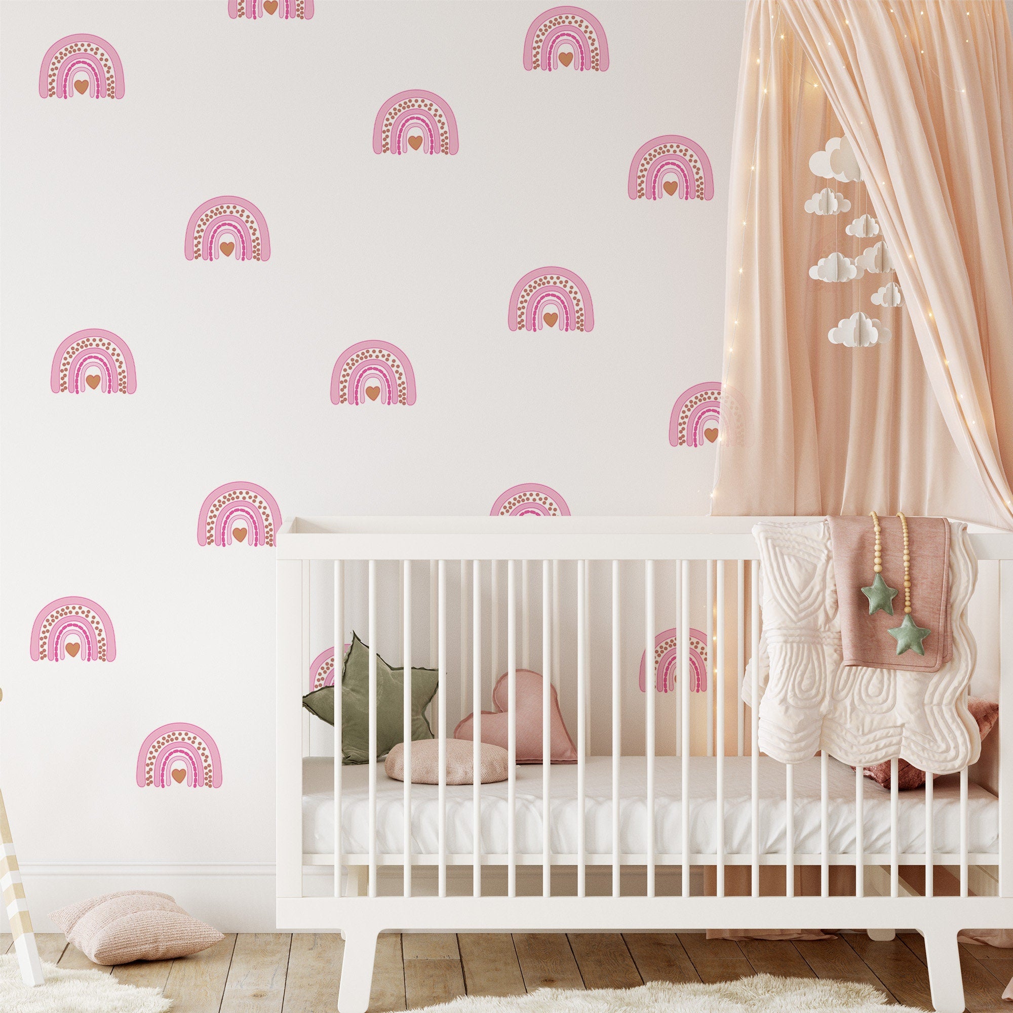 Rainbow Wall Stickers, Colourful Decals, Nursery Decor, Removable Wall Decals, Polka Dot Decals