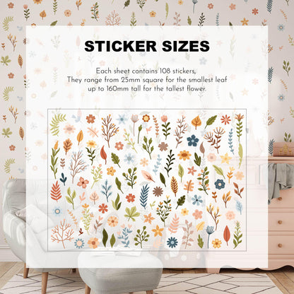 Wild Flower Nursery Wall Stickers, Kids Room Floral Wall Decal, Nursery Theme, Playroom, Bedroom Decor, Peel &amp; Stick Nature Decals,