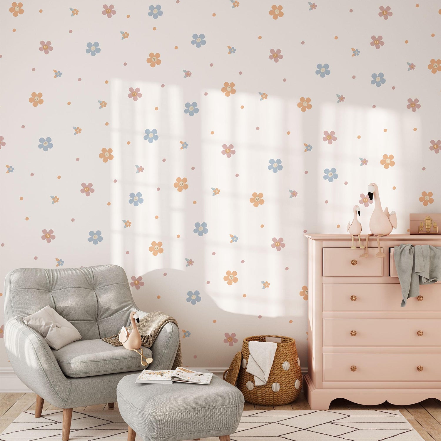 Coloured Daisy Wall Decals, Kids Room Daisies Wall Stickers, Nursery Theme, Playroom, Bedroom Decor, Peel &amp; Stick Flower Decals,