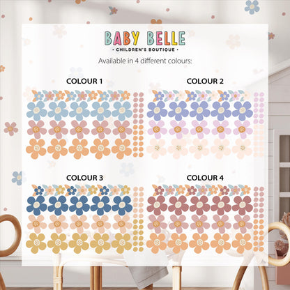Coloured Daisy Wall Decals, Kids Room Daisies Wall Stickers, Nursery Theme, Playroom, Bedroom Decor, Peel &amp; Stick Flower Decals,