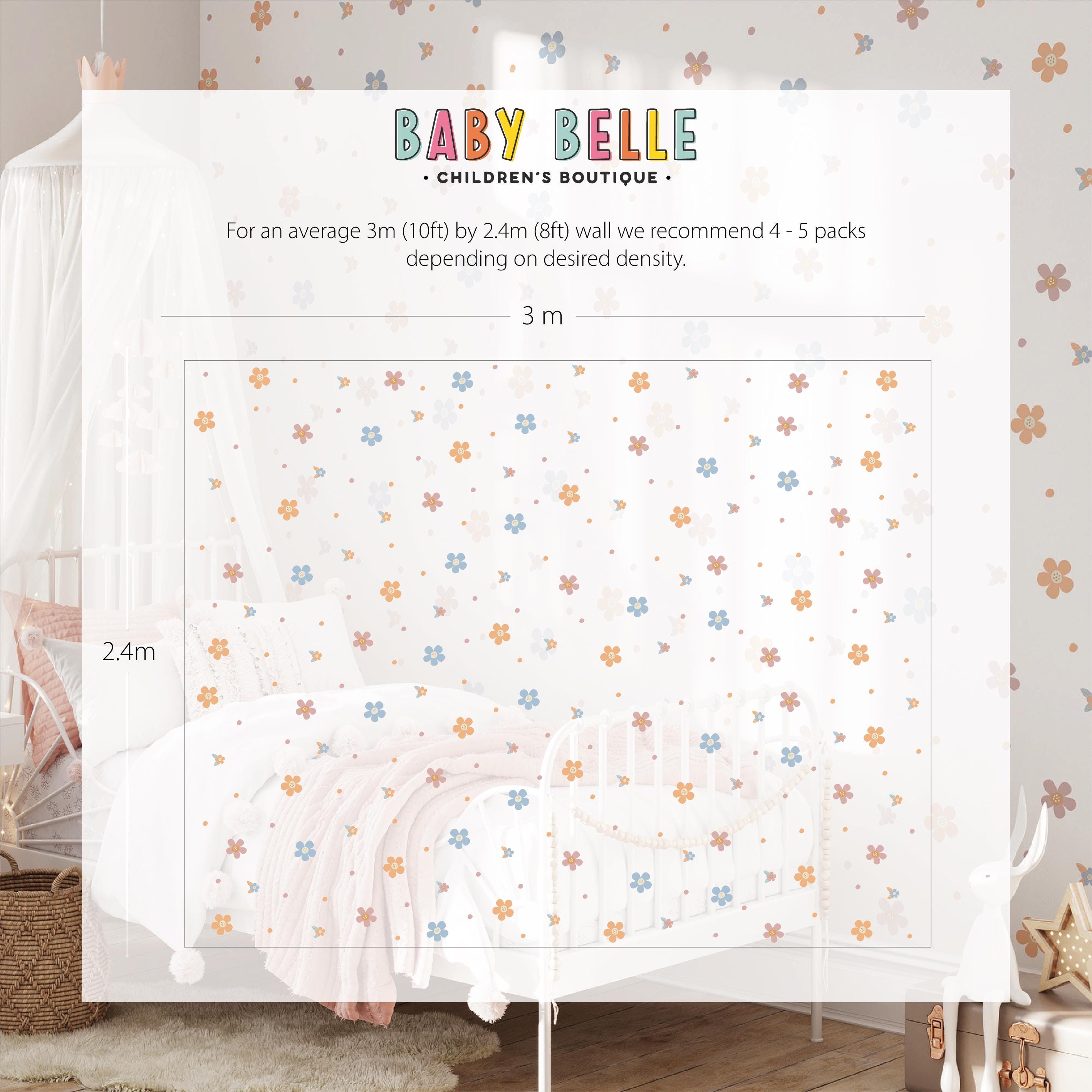 Coloured Daisy Wall Decals, Kids Room Daisies Wall Stickers, Nursery Theme, Playroom, Bedroom Decor, Peel &amp; Stick Flower Decals,