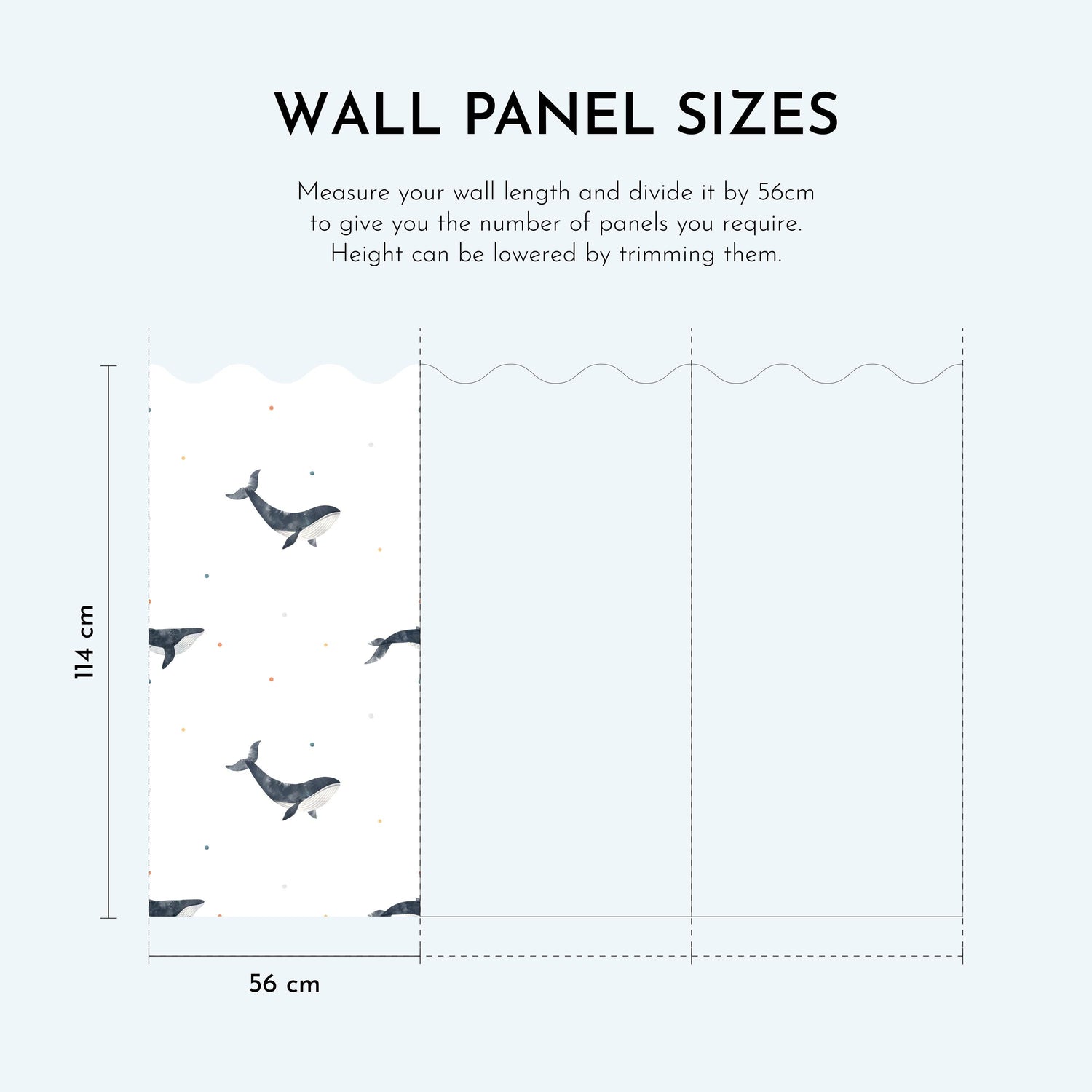 Whales Wall Panel, Half Wall Nursery Stickers, Sea Animals Nursery Decor, Removable Art, Polka Dot Decals, Peel &amp; Stick