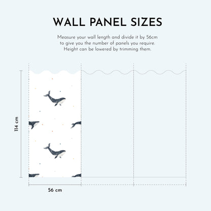 Whales Wall Panel, Half Wall Nursery Stickers, Sea Animals Nursery Decor, Removable Art, Polka Dot Decals, Peel &amp; Stick