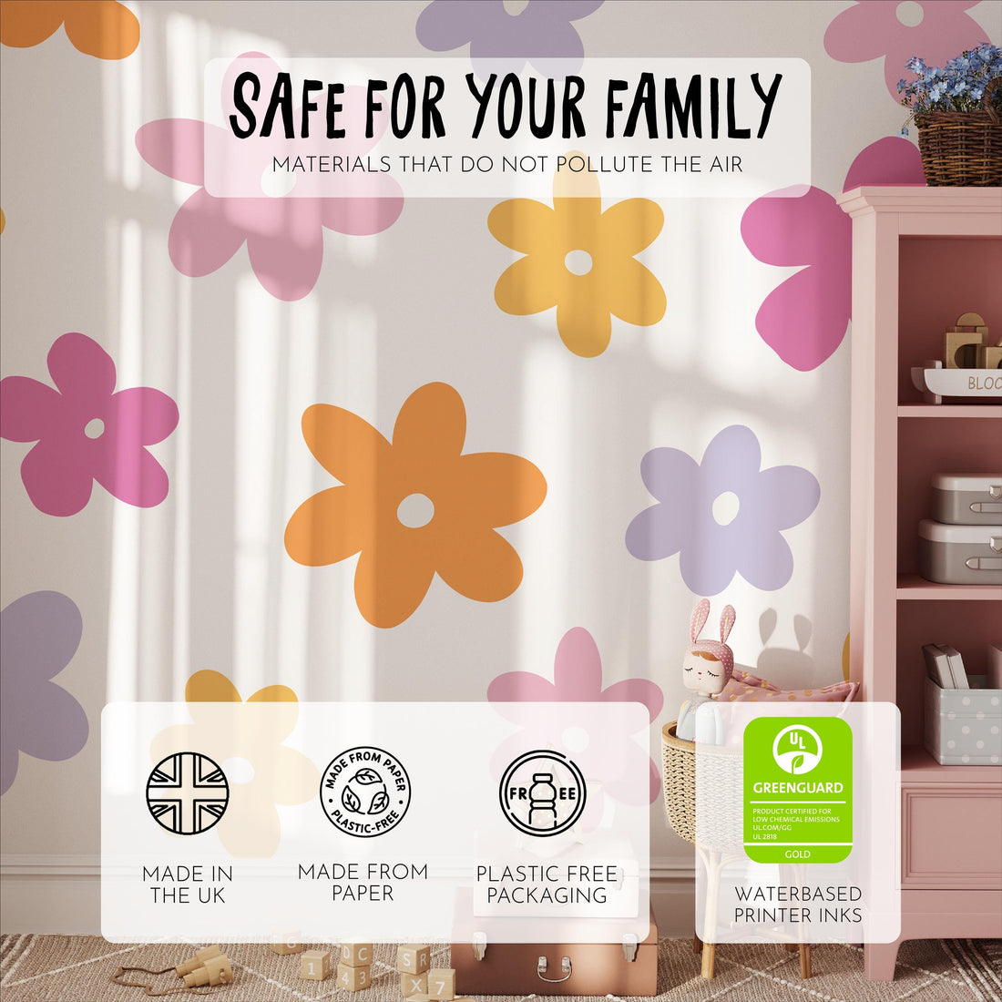 Vibrant Flower Wall Decals, Flower Nursery Stickers, Nursery Decor, Removable Wall Art, Polka Dot Decals, Peel &amp; Stick
