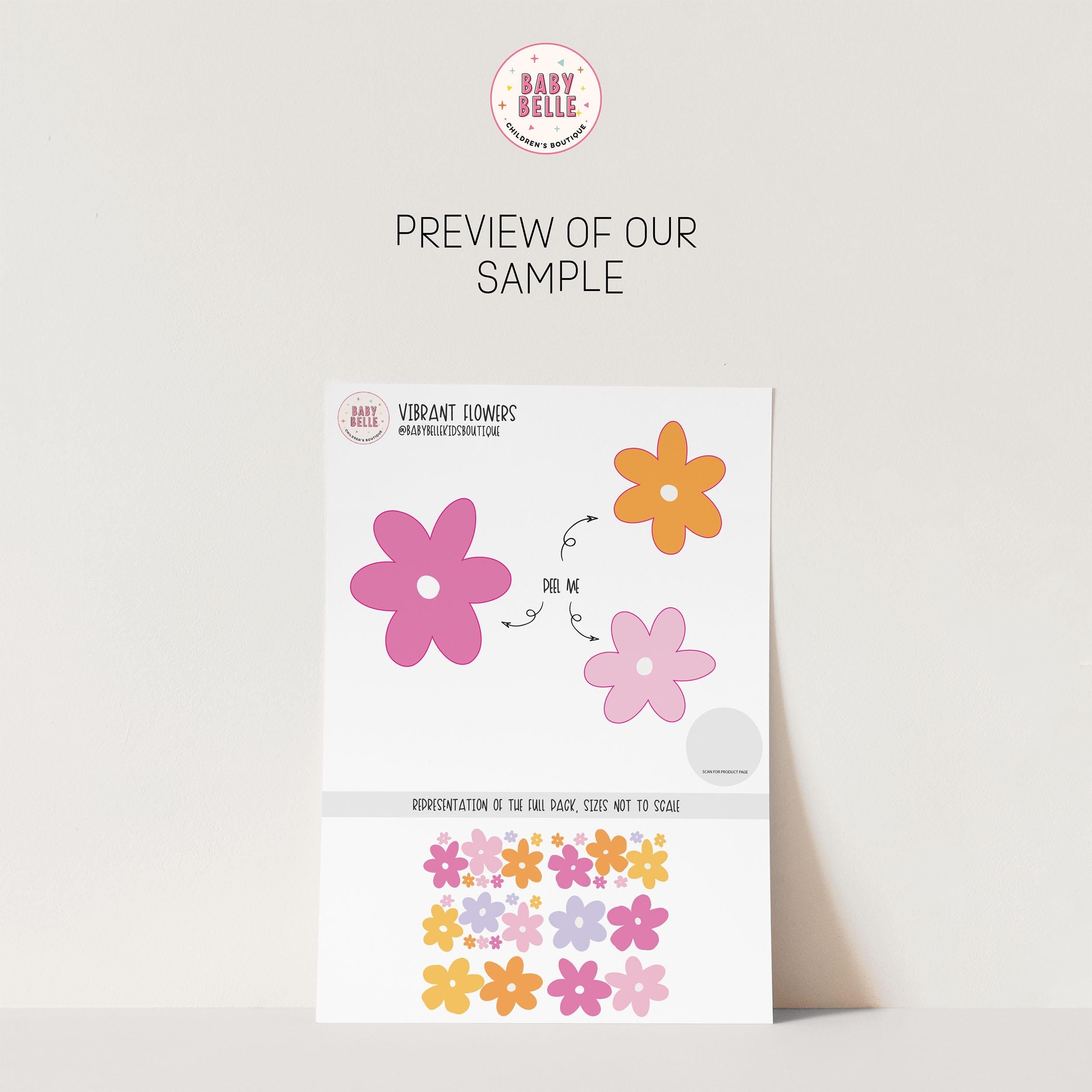 Vibrant Flower Wall Decals, Flower Nursery Stickers, Nursery Decor, Removable Wall Art, Polka Dot Decals, Peel &amp; Stick
