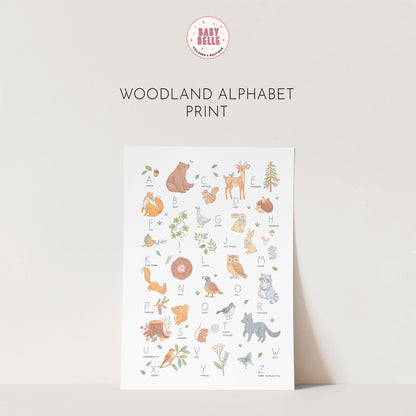 Woodland Watercolour Alphabet Nursery Print: A-Z Bears, Deer &amp; Wildlife Wall Art