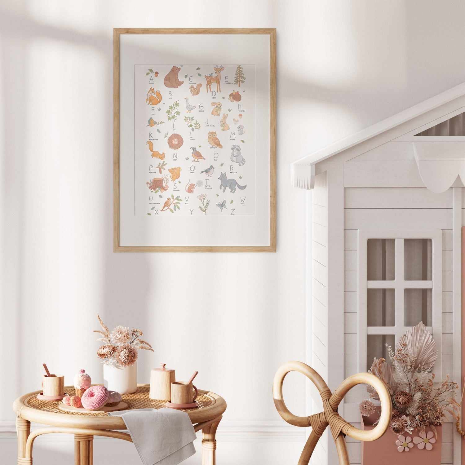 Woodland Watercolour Alphabet Nursery Print: A-Z Bears, Deer &amp; Wildlife Wall Art