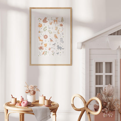 Woodland Watercolour Alphabet Nursery Print: A-Z Bears, Deer &amp; Wildlife Wall Art