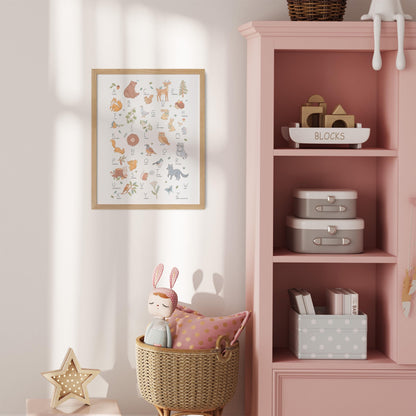 Woodland Watercolour Alphabet Nursery Print: A-Z Bears, Deer &amp; Wildlife Wall Art