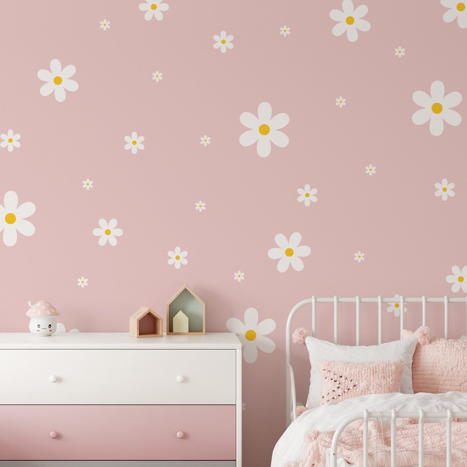 Daisy Stickers, Flower Decals, Nursery Decor, Removable Wall Decals, Polka Dot Decals